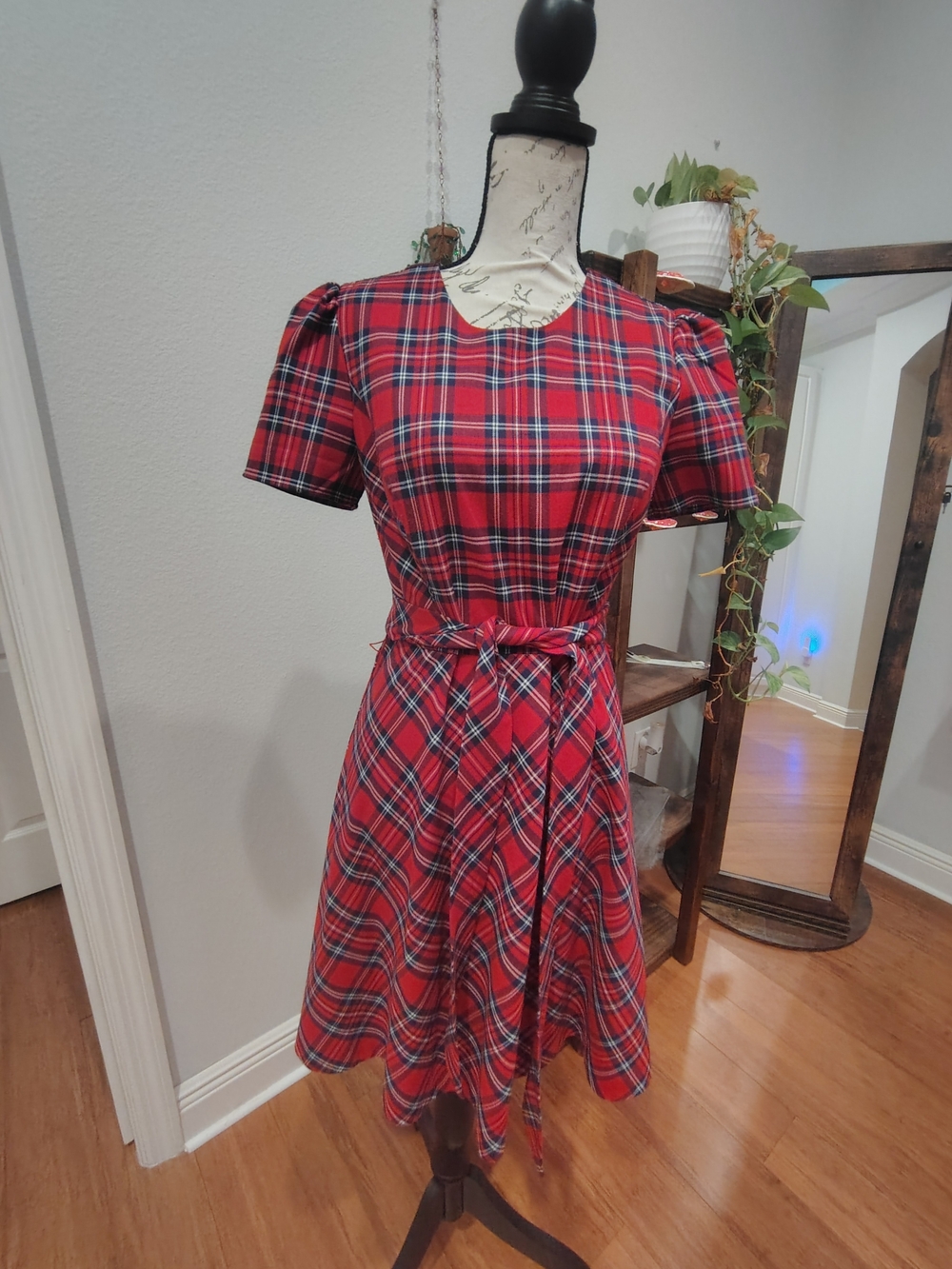 Draper James Red Plaid Fit-and-Flare Midi Dress